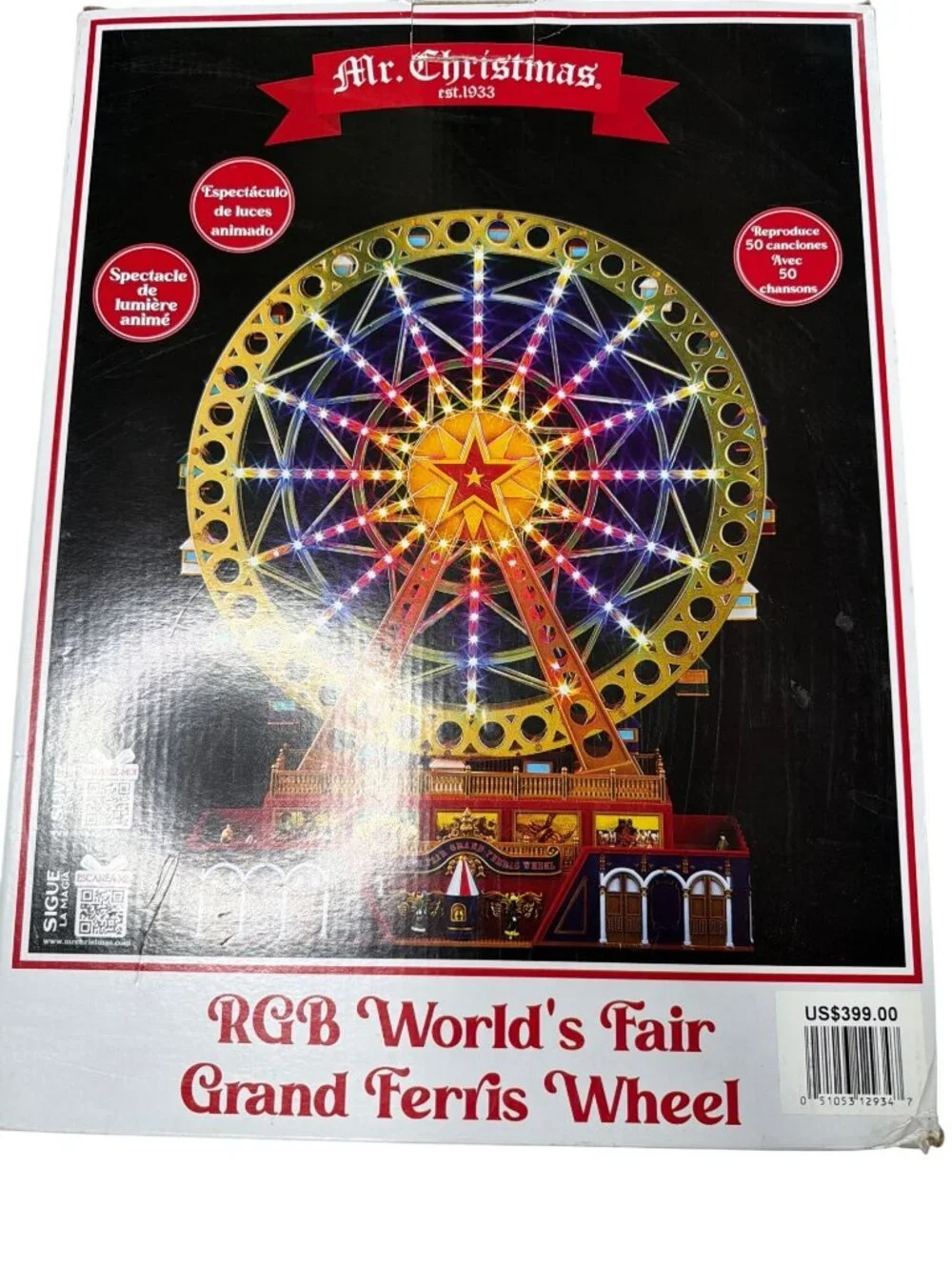 NWB Mr. Christmas Light Snow Ferris Wheel Multicolor